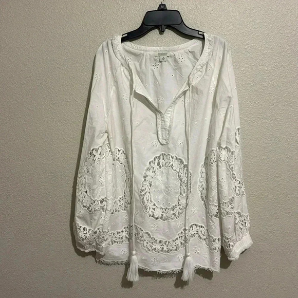 Sundance Princesa Womens White Eyelet Peasant Boho Tunic Top - Picture 1 of 6